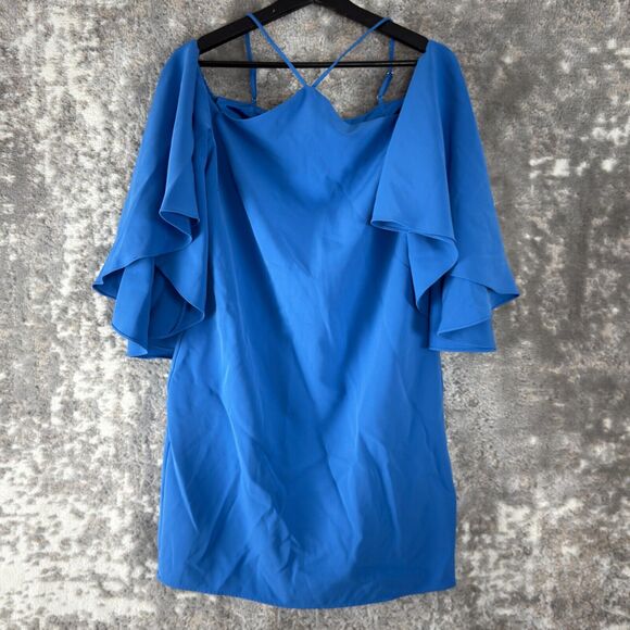 Laundry Shelli Segal Sz 10 (M) Cold Shoulder Flutter Sleeve Mini Dress Blouse - Picture 1 of 8